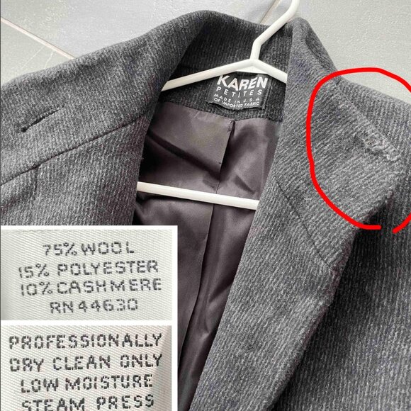 Vintage Wool Cashmere Blend Overcoat: 80s Striped Puffy Sleeve Coat, Size Small - Picture 10 of 10